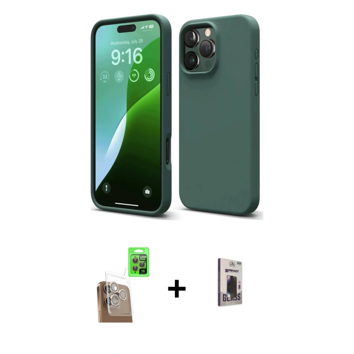 MARSİLYAN™- iPhone 16 Pro Kılıf Ahenk Serisi - Siyah Bilvis Hayalet Cam Ekran Koruyucu + Raze Metal Kamera Lens - CLTM