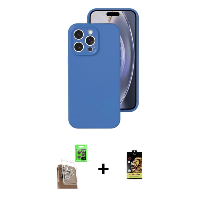 MARSİLYAN™- iPhone 16 Pro Kılıf Ahenk Serisi - Siyah Buffer Cam Ekran Koruyucu + Raze Metal Kamera Lens - CLTM