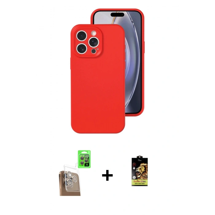 MARSİLYAN™- iPhone 16 Pro Kılıf Ahenk Serisi - Siyah Buffer Cam Ekran Koruyucu + Raze Metal Kamera Lens - CLTM