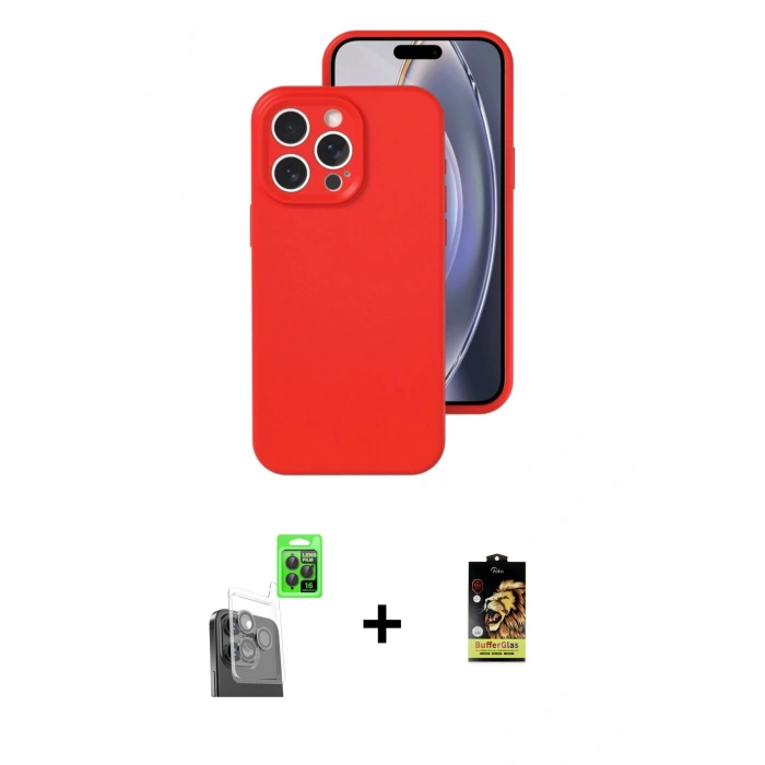 MARSİLYAN™- iPhone 16 Pro Kılıf Ahenk Serisi - Siyah Buffer Cam Ekran Koruyucu + Raze Metal Kamera Lens - SH