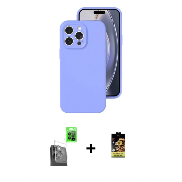 MARSİLYAN™- iPhone 16 Pro Kılıf Ahenk Serisi - Siyah Buffer Cam Ekran Koruyucu + Raze Metal Kamera Lens - SH