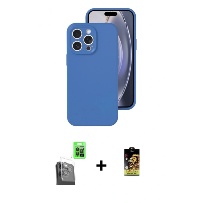 MARSİLYAN™- iPhone 16 Pro Kılıf Ahenk Serisi - Siyah Buffer Cam Ekran Koruyucu + Raze Metal Kamera Lens - SH