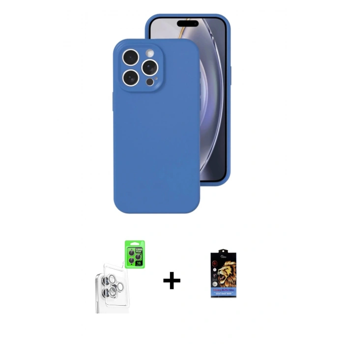 MARSİLYAN™- iPhone 16 Pro Kılıf Ahenk Serisi - Siyah Buffer Hayalet Cam Ekran Koruyucu + Raze Metal Kamera Lens - BZ
