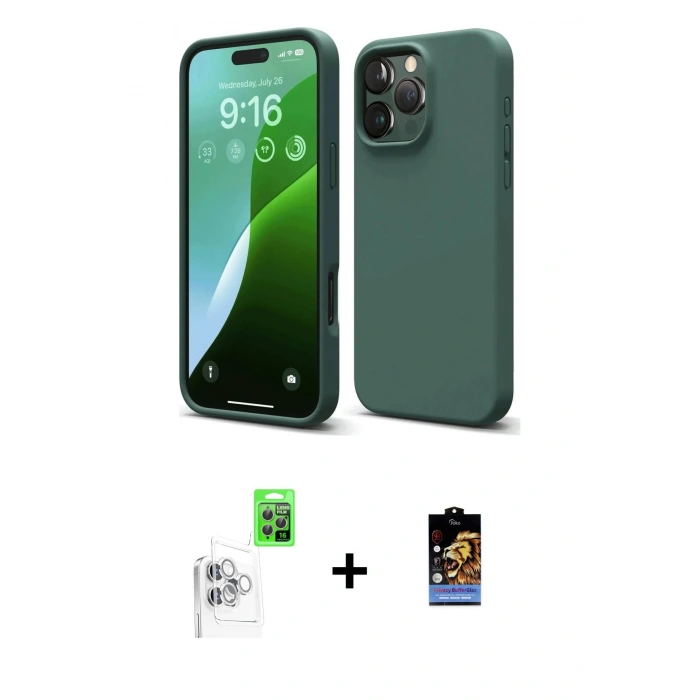 MARSİLYAN™- iPhone 16 Pro Kılıf Ahenk Serisi - Siyah Buffer Hayalet Cam Ekran Koruyucu + Raze Metal Kamera Lens - BZ