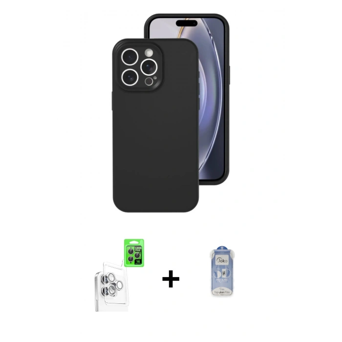 MARSİLYAN™- iPhone 16 Pro Kılıf Ahenk Serisi - Siyah Joko Magic 5D Cam + Raze Metal Kamera Lens - BZ