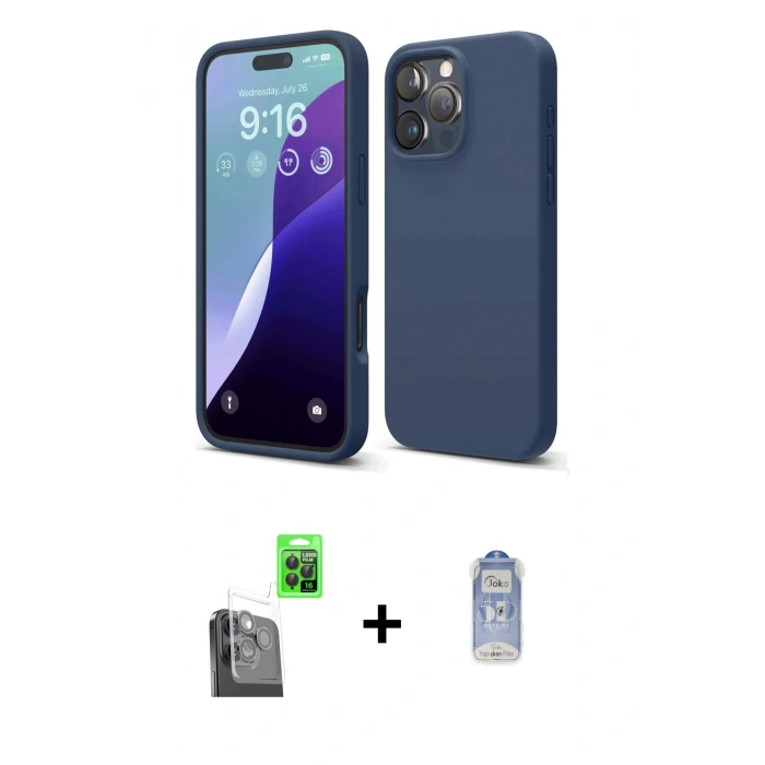 MARSİLYAN™- iPhone 16 Pro Kılıf Ahenk Serisi - Siyah Joko Magic 5D Cam + Raze Metal Kamera Lens - SH