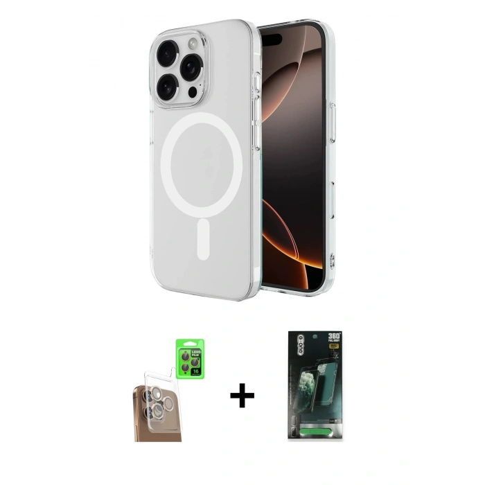MARSİLYAN™- iPhone 16 Pro Kılıf Ahenk Yansıma Prime - Siyah 360 Mat Full Body Arka Koruyucu + Raze Metal Kamera Lens - CLTM
