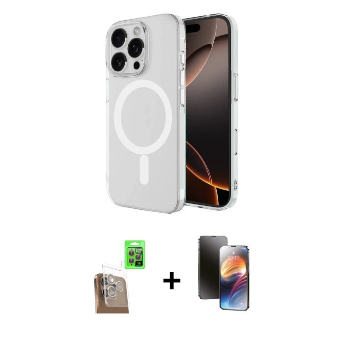 MARSİLYAN™- iPhone 16 Pro Kılıf Ahenk Yansıma Prime - Siyah 3D Antistatik Mat Seramik Nano Ekran Koruyucu + Çöl Titanyum Raze Metal Kamera Lens