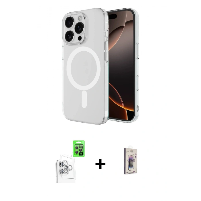 MARSİLYAN™- iPhone 16 Pro Kılıf Ahenk Yansıma Prime - Siyah Bilvis 3D Cam Ekran Koruyucu + Raze Metal Kamera Lens - BZ