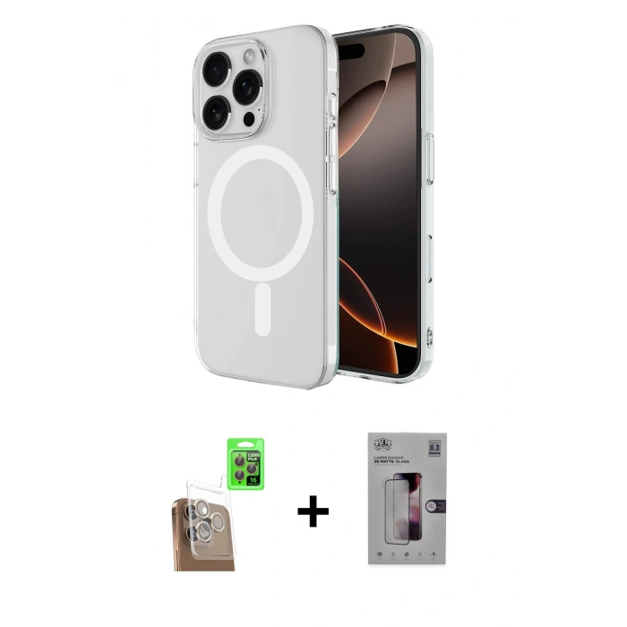 MARSİLYAN™- iPhone 16 Pro Kılıf Ahenk Yansıma Prime - Siyah Bilvis 3D Mat Cam Ekran Koruyucu + Raze Metal Kamera Lens - CLTM