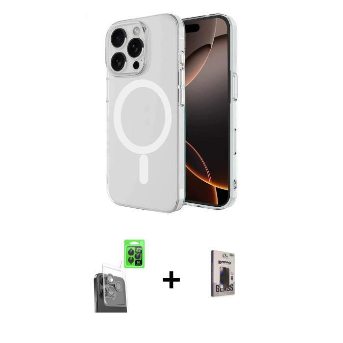 MARSİLYAN™- iPhone 16 Pro Kılıf Ahenk Yansıma Prime - Siyah Bilvis Hayalet Cam Ekran Koruyucu + Raze Metal Kamera Lens - SH