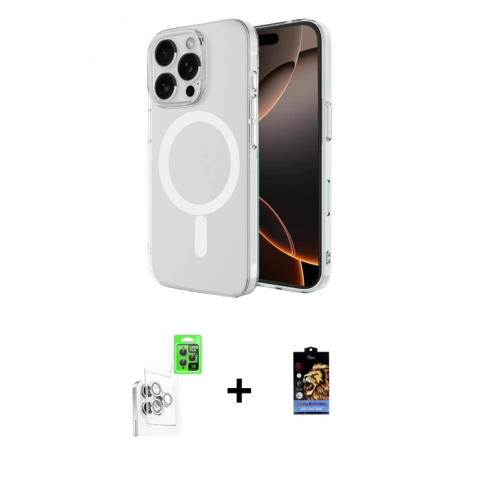 MARSİLYAN™- iPhone 16 Pro Kılıf Ahenk Yansıma Prime - Siyah Buffer Hayalet Cam Ekran Koruyucu + Raze Metal Kamera Lens - BZ