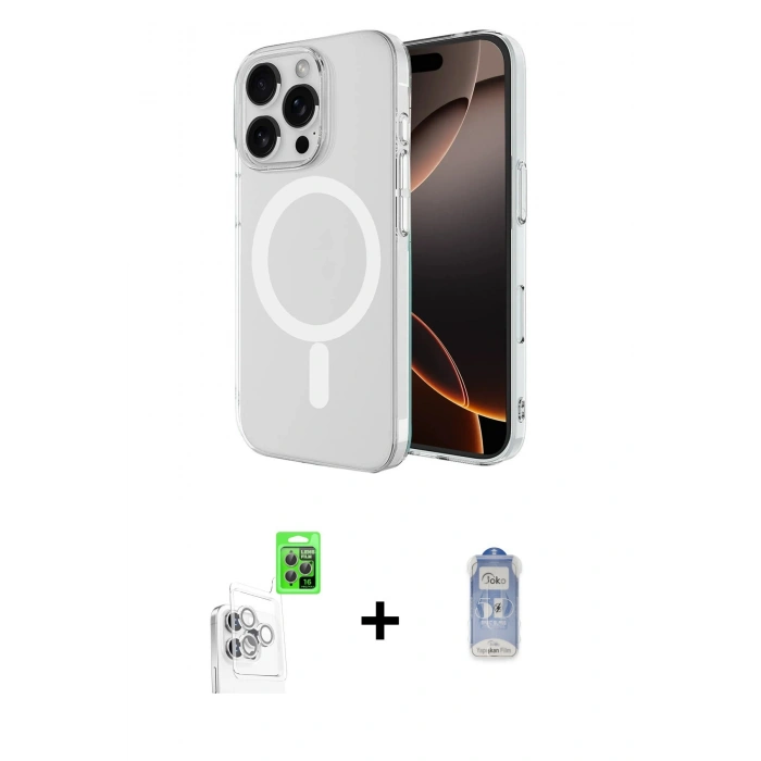 MARSİLYAN™- iPhone 16 Pro Kılıf Ahenk Yansıma Prime - Siyah Joko Magic 5D Cam + Raze Metal Kamera Lens - BZ