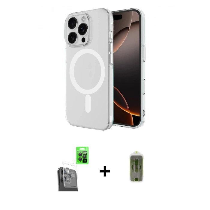 MARSİLYAN™- iPhone 16 Pro Kılıf Ahenk Yansıma Prime - Siyah Joko Magic 5D Hayalet Cam + Raze Metal Kamera Lens - SH