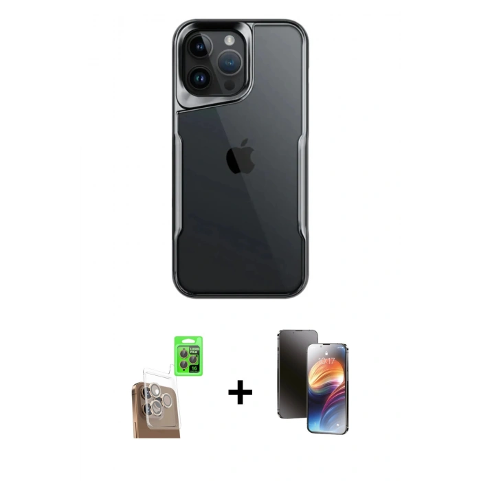 MARSİLYAN™- iPhone 16 Pro Kılıf Akış Çizgi Koleksiyonu - Siyah 3D Antistatik Mat Seramik Nano Ekran Koruyucu + Raze Metal Kamera Lens - CLTM