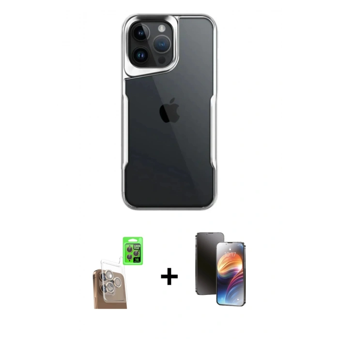 MARSİLYAN™- iPhone 16 Pro Kılıf Akış Çizgi Koleksiyonu - Siyah 3D Antistatik Mat Seramik Nano Ekran Koruyucu + Raze Metal Kamera Lens - CLTM