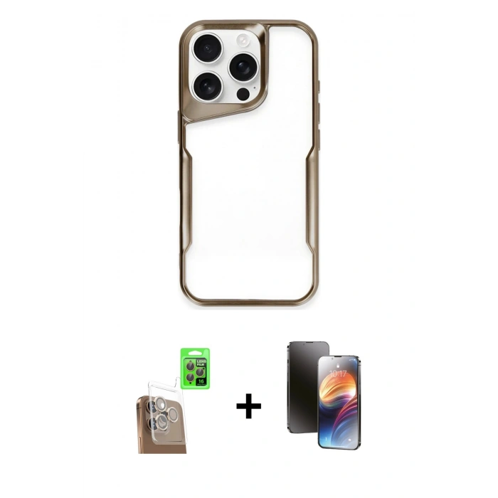 MARSİLYAN™- iPhone 16 Pro Kılıf Akış Çizgi Koleksiyonu - Siyah 3D Antistatik Mat Seramik Nano Ekran Koruyucu + Raze Metal Kamera Lens - CLTM