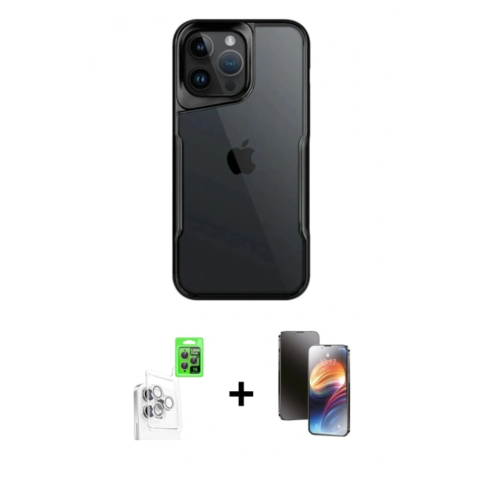 MARSİLYAN™- iPhone 16 Pro Kılıf Akış Çizgi Koleksiyonu - Siyah 3D Antistatik Mat Seramik Nano Ekran Koruyucu + Raze Metal Kamera Lens - BZ