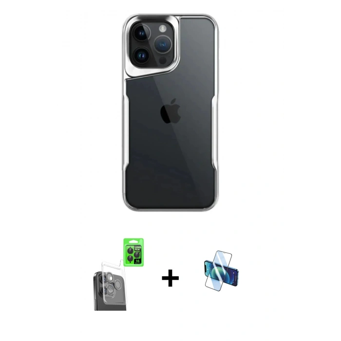 MARSİLYAN™- iPhone 16 Pro Kılıf Akış Çizgi Koleksiyonu - Siyah 3D Antistatik Seramik Nano Ekran Koruyucu + Raze Metal Kamera Lens - SH