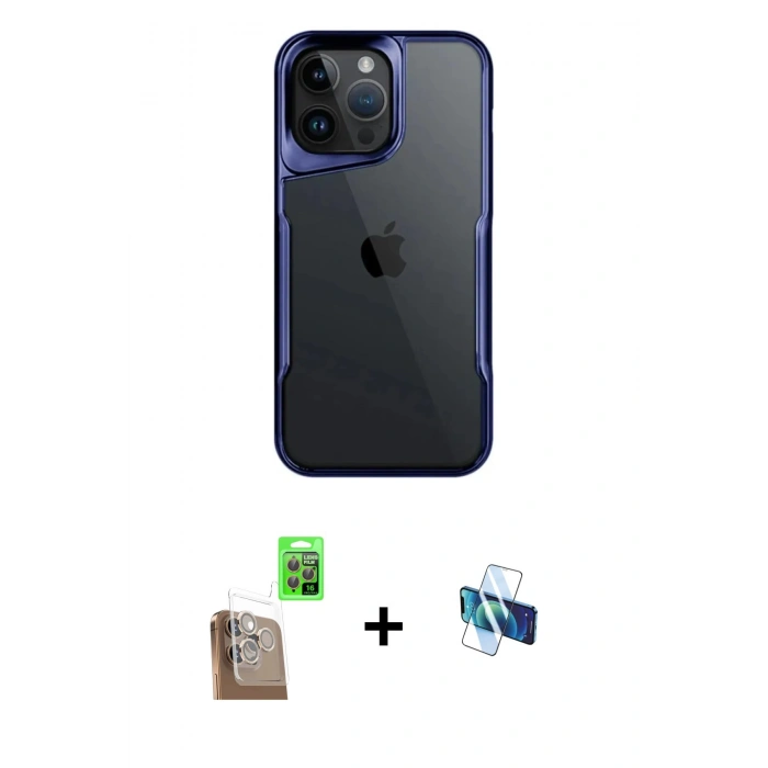 MARSİLYAN™- iPhone 16 Pro Kılıf Akış Çizgi Koleksiyonu - Siyah 3D Antistatik Seramik Nano Ekran Koruyucu + Raze Metal Kamera Lens - CLTM