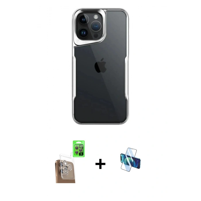 MARSİLYAN™- iPhone 16 Pro Kılıf Akış Çizgi Koleksiyonu - Siyah 3D Antistatik Seramik Nano Ekran Koruyucu + Raze Metal Kamera Lens - CLTM