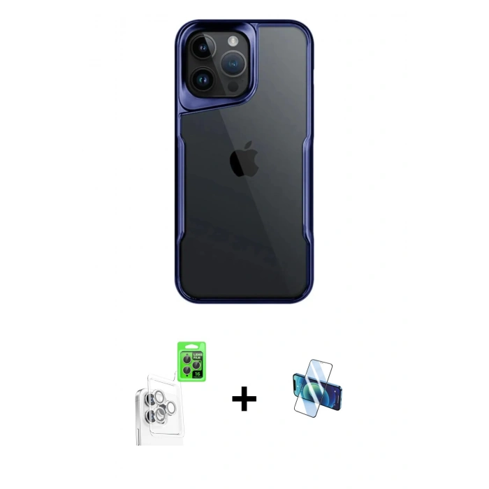 MARSİLYAN™- iPhone 16 Pro Kılıf Akış Çizgi Koleksiyonu - Siyah 3D Antistatik Seramik Nano Ekran Koruyucu + Raze Metal Kamera Lens - BZ