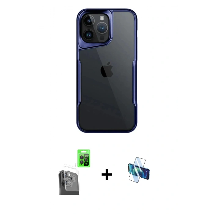 MARSİLYAN™- iPhone 16 Pro Kılıf Akış Çizgi Koleksiyonu - Siyah 3D Antistatik Seramik Nano Ekran Koruyucu + Raze Metal Kamera Lens - SH