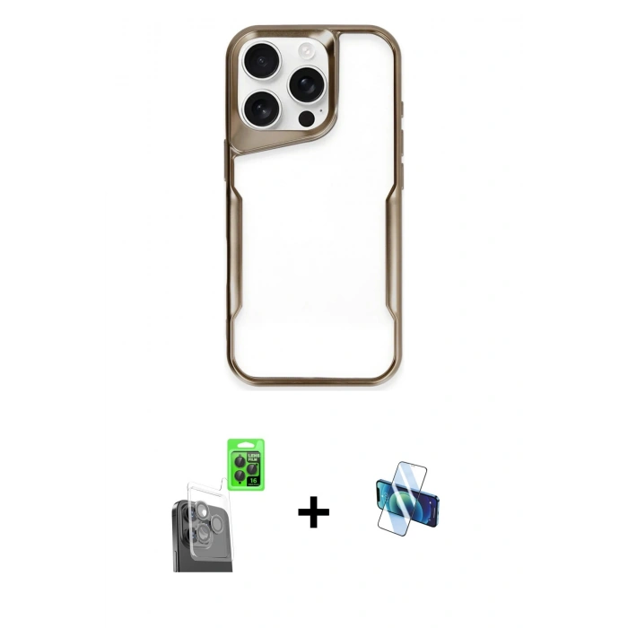MARSİLYAN™- iPhone 16 Pro Kılıf Akış Çizgi Koleksiyonu - Siyah 3D Antistatik Seramik Nano Ekran Koruyucu + Raze Metal Kamera Lens - SH