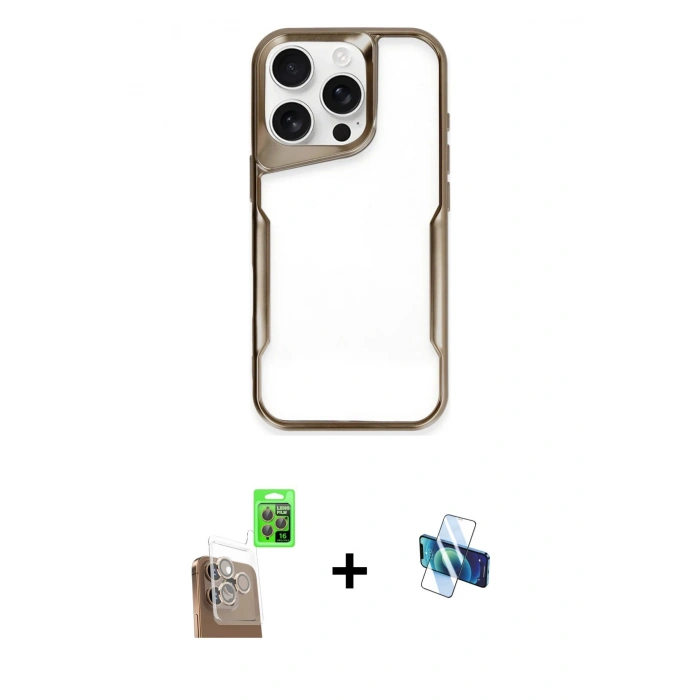 MARSİLYAN™- iPhone 16 Pro Kılıf Akış Çizgi Koleksiyonu - Siyah 3D Antistatik Seramik Nano Ekran Koruyucu + Raze Metal Kamera Lens - CLTM