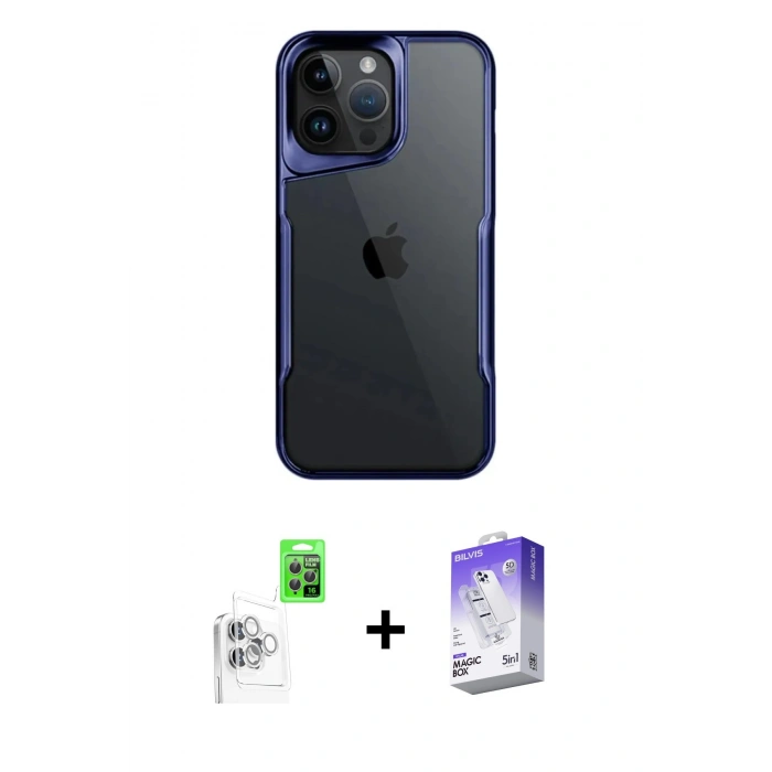 MARSİLYAN™- iPhone 16 Pro Kılıf Akış Çizgi Koleksiyonu - Siyah Bilvis 5in1 3D Magic Cam Ekran Koruyucu + Raze Metal Kamera Lens - BZ