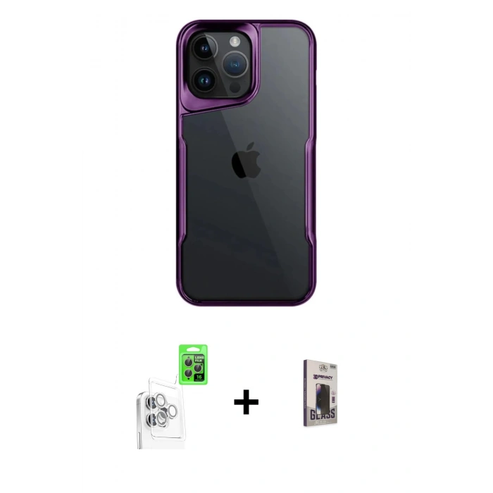 MARSİLYAN™- iPhone 16 Pro Kılıf Akış Çizgi Koleksiyonu - Siyah Bilvis Hayalet Cam Ekran Koruyucu + Raze Metal Kamera Lens - BZ
