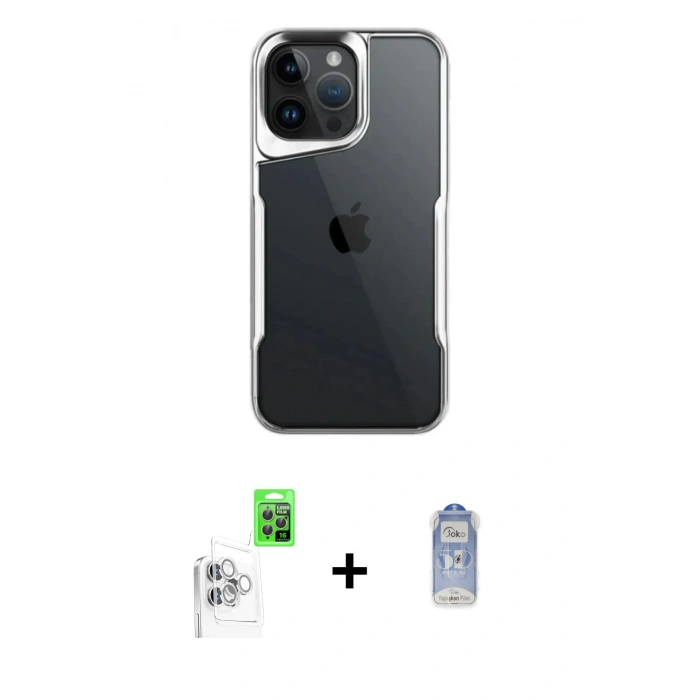 MARSİLYAN™- iPhone 16 Pro Kılıf Akış Çizgi Koleksiyonu - Siyah Joko Magic 5D Cam + Raze Metal Kamera Lens - BZ