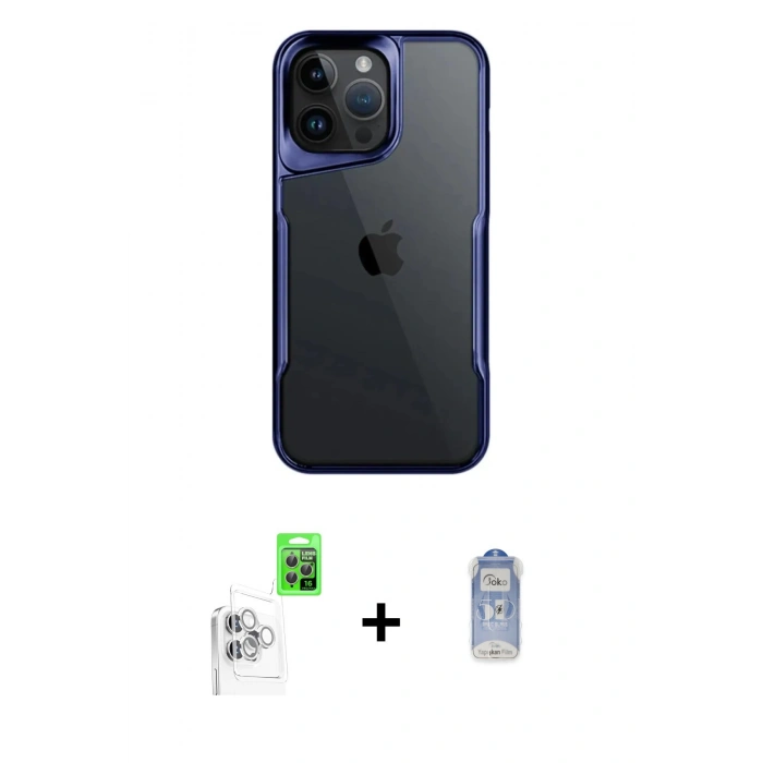 MARSİLYAN™- iPhone 16 Pro Kılıf Akış Çizgi Koleksiyonu - Siyah Joko Magic 5D Cam + Raze Metal Kamera Lens - BZ