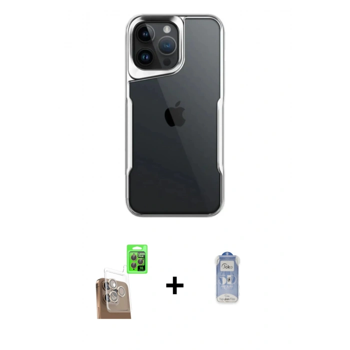 MARSİLYAN™- iPhone 16 Pro Kılıf Akış Çizgi Koleksiyonu - Siyah Joko Magic 5D Cam + Raze Metal Kamera Lens - CLTM
