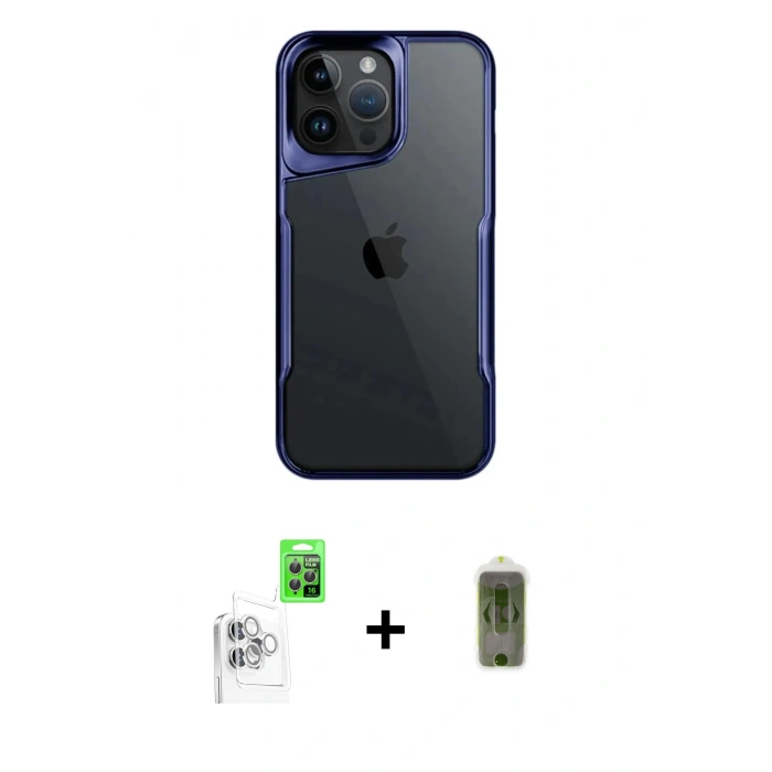 MARSİLYAN™- iPhone 16 Pro Kılıf Akış Çizgi Koleksiyonu - Siyah Joko Magic 5D Hayalet Cam + Raze Metal Kamera Lens - BZ