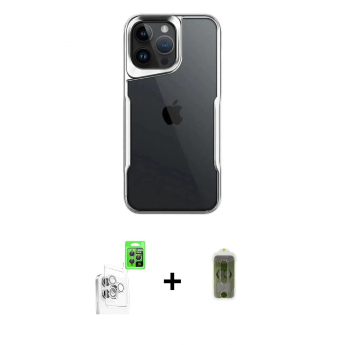 MARSİLYAN™- iPhone 16 Pro Kılıf Akış Çizgi Koleksiyonu - Siyah Joko Magic 5D Hayalet Cam + Raze Metal Kamera Lens - BZ