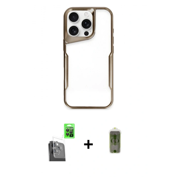MARSİLYAN™- iPhone 16 Pro Kılıf Akış Çizgi Koleksiyonu - Siyah Joko Magic 5D Hayalet Cam + Raze Metal Kamera Lens - SH