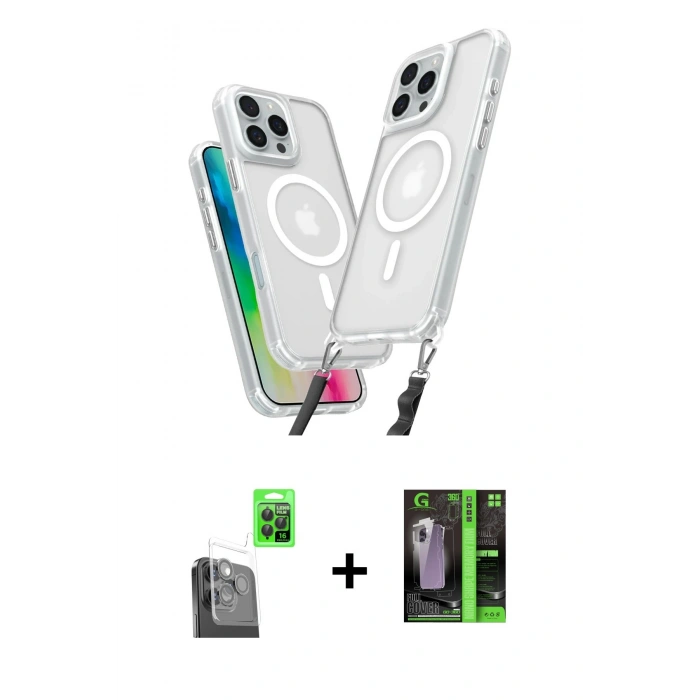 MARSİLYAN™- iPhone 16 Pro Kılıf Atlas Doku Koleksiyonu - Şeffaf 360 Full Body Arka Koruyucu + Raze Metal Kamera Lens - SH