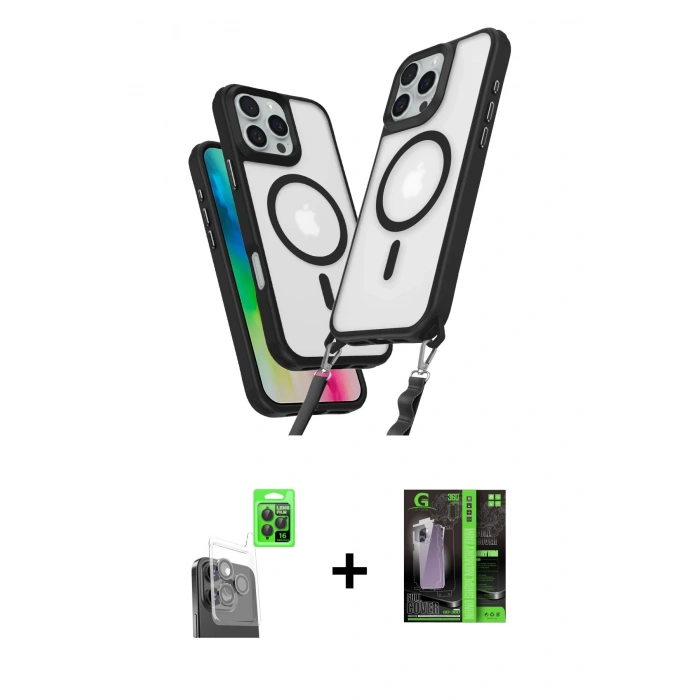 MARSİLYAN™- iPhone 16 Pro Kılıf Atlas Doku Koleksiyonu - Şeffaf 360 Full Body Arka Koruyucu + Raze Metal Kamera Lens - SH
