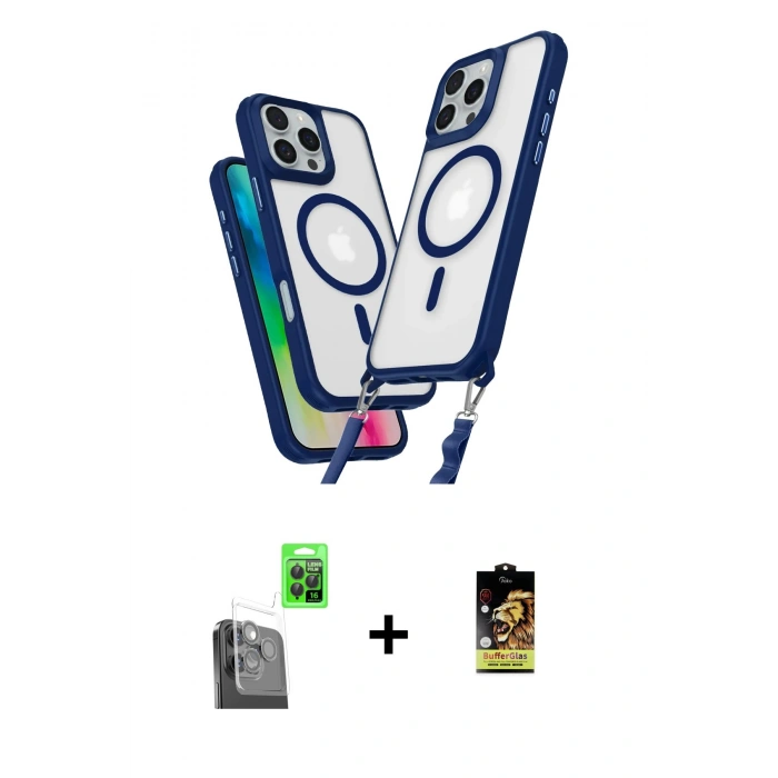 MARSİLYAN™- iPhone 16 Pro Kılıf Atlas Doku Koleksiyonu - Siyah Buffer Cam Ekran Koruyucu + Raze Metal Kamera Lens - SH
