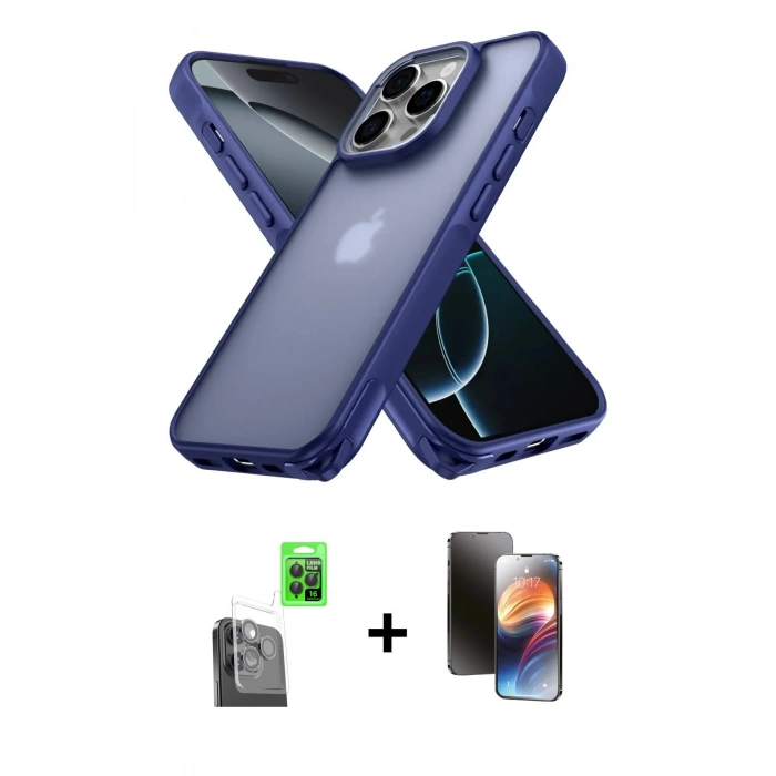 MARSİLYAN™- iPhone 16 Pro Kılıf Atlas Form - Siyah 3D Antistatik Mat Seramik Nano Ekran Koruyucu + Raze Metal Kamera Lens - SH