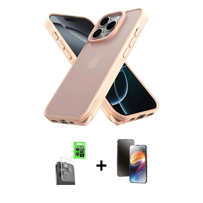 MARSİLYAN™- iPhone 16 Pro Kılıf Atlas Form - Siyah 3D Antistatik Mat Seramik Nano Ekran Koruyucu + Raze Metal Kamera Lens - SH