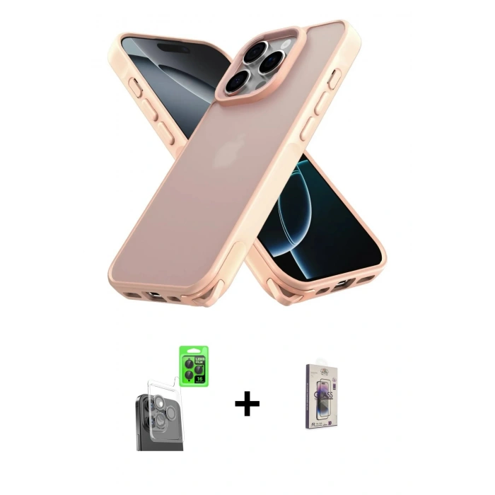 MARSİLYAN™- iPhone 16 Pro Kılıf Atlas Form - Siyah Bilvis 3D Cam Ekran Koruyucu + Raze Metal Kamera Lens - SH