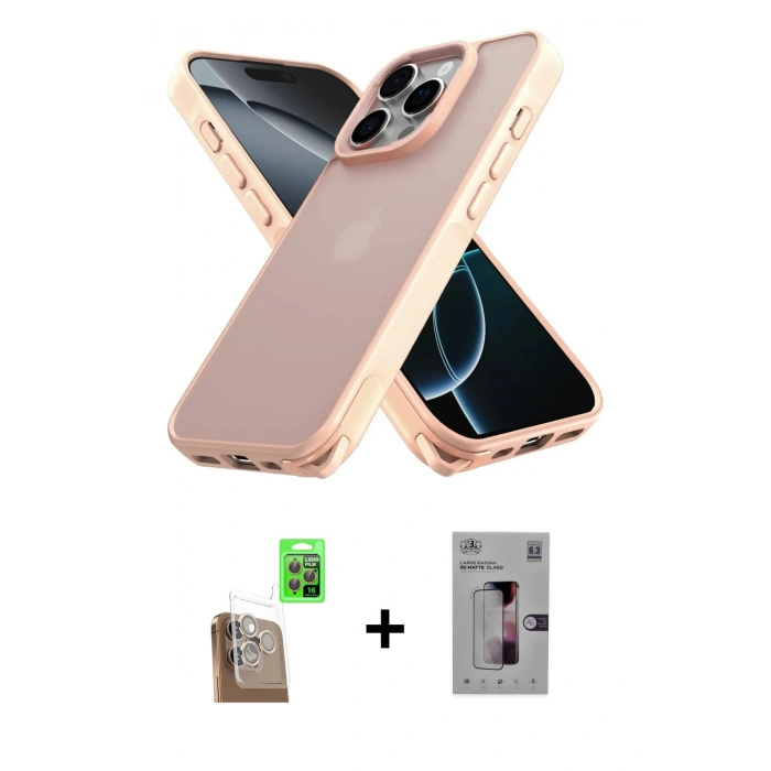 MARSİLYAN™- iPhone 16 Pro Kılıf Atlas Form - Siyah Bilvis 3D Mat Cam Ekran Koruyucu + Raze Metal Kamera Lens - CLTM