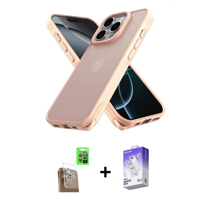 MARSİLYAN™- iPhone 16 Pro Kılıf Atlas Form - Siyah Bilvis 5in1 3D Magic Cam Ekran Koruyucu + Raze Metal Kamera Lens - CLTM