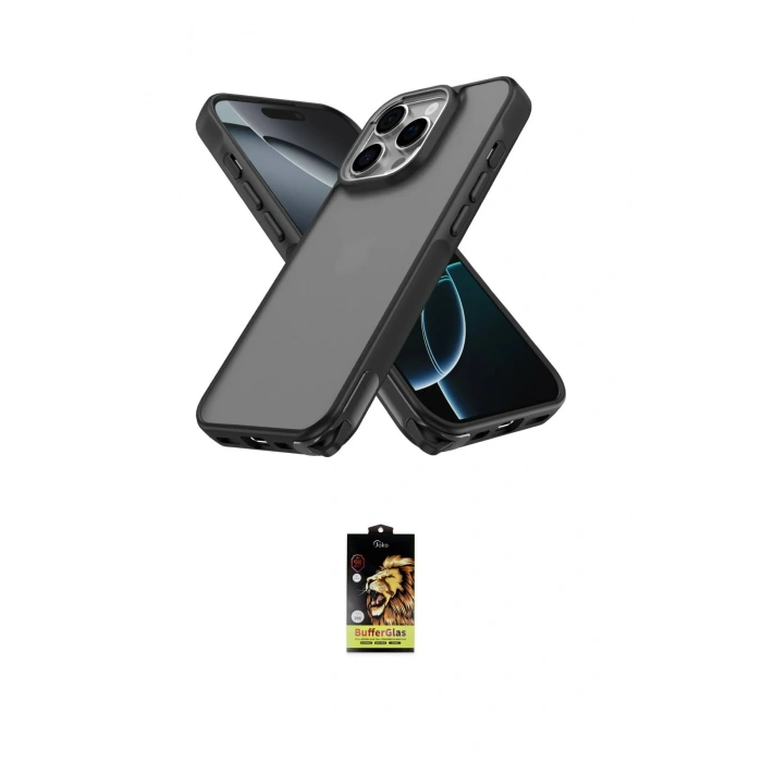 MARSİLYAN™- iPhone 16 Pro Kılıf Atlas Form - Siyah Buffer Cam Ekran Koruyucu