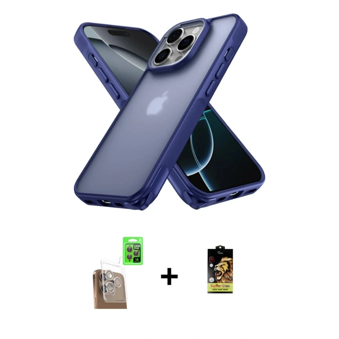 MARSİLYAN™- iPhone 16 Pro Kılıf Atlas Form - Siyah Buffer Cam Ekran Koruyucu + Raze Metal Kamera Lens - CLTM