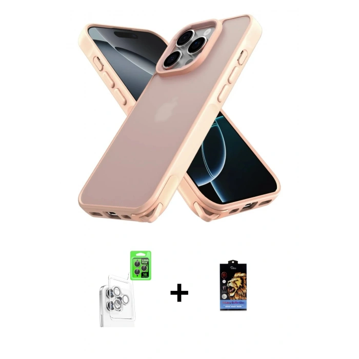 MARSİLYAN™- iPhone 16 Pro Kılıf Atlas Form - Siyah Buffer Hayalet Cam Ekran Koruyucu + Raze Metal Kamera Lens - BZ