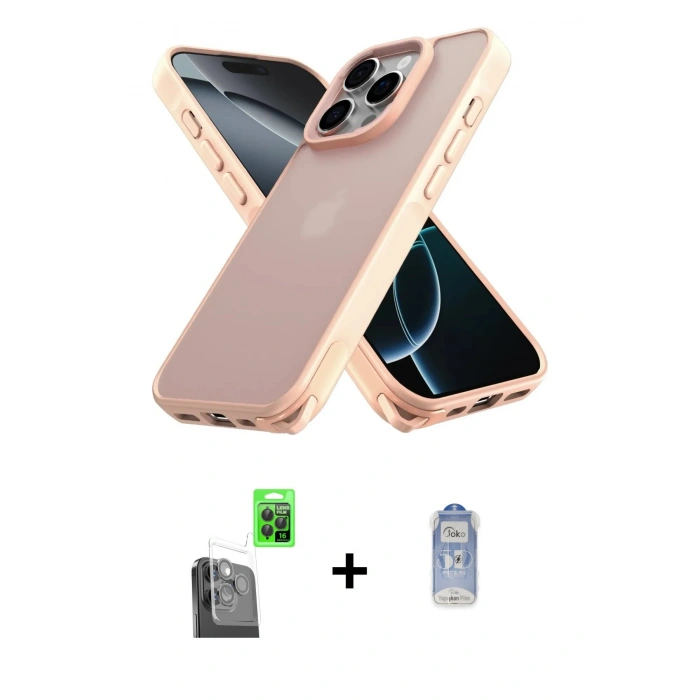 MARSİLYAN™- iPhone 16 Pro Kılıf Atlas Form - Siyah Joko Magic 5D Cam + Siyah Raze Metal Kamera Lens