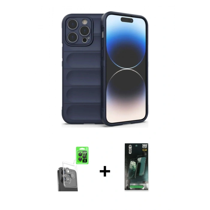 MARSİLYAN™- iPhone 16 Pro Kılıf Atlas Koleksiyonu - Siyah 360 Mat Full Body Arka Koruyucu + Raze Metal Kamera Lens - SH